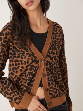 Old Navy Leopard Print V-Neck Cardigan - Brown/Black